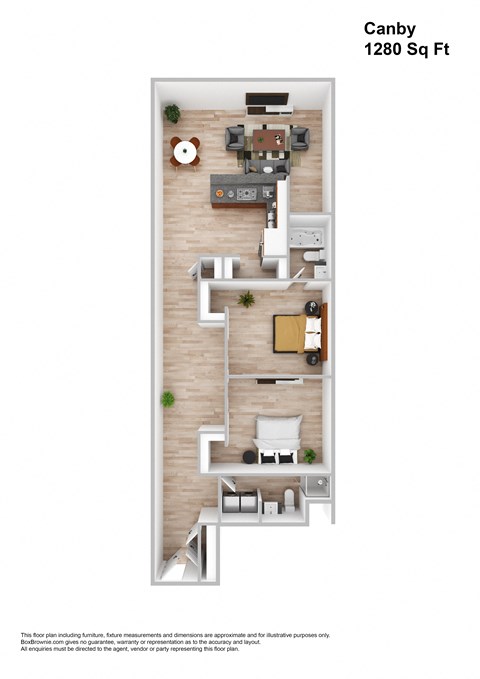 Floor plan for 2 beds, 2 baths, 1280 sqft